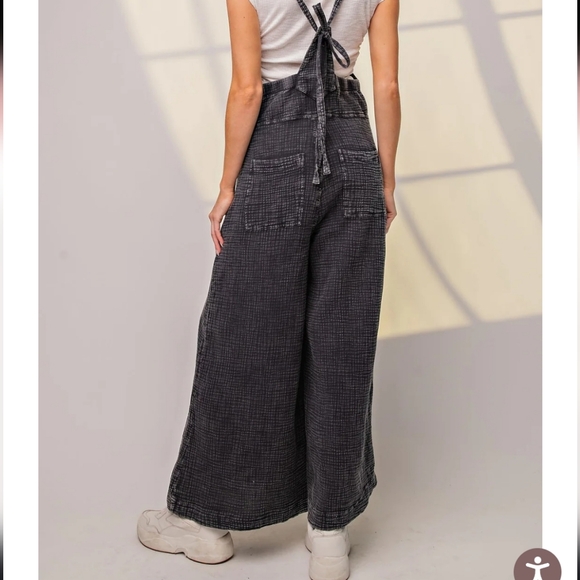 🏷️EASEL Washed Cotton Jumper Overalls Soft Black 1X - Picture 8 of 8